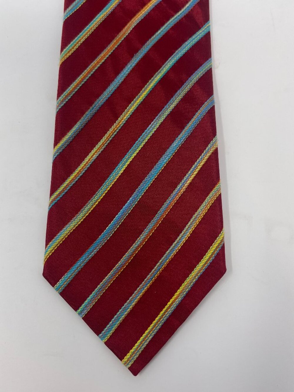 Barindelli & Trezzi Bellagio Italy Repp Tie 100% Silk Red Multicolor Diagonal